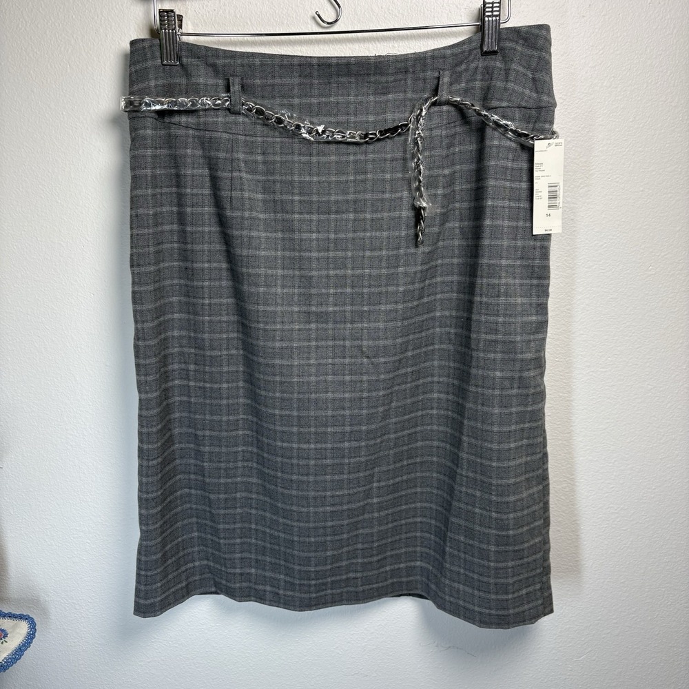 NWT Covington Women 14 Grey Pencil Skirt Office Professional Plaid Woven